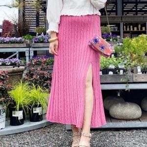 Anthropologie | Current Air Angeline Sweater Midi Skirt Pink Cable Knit New Slit